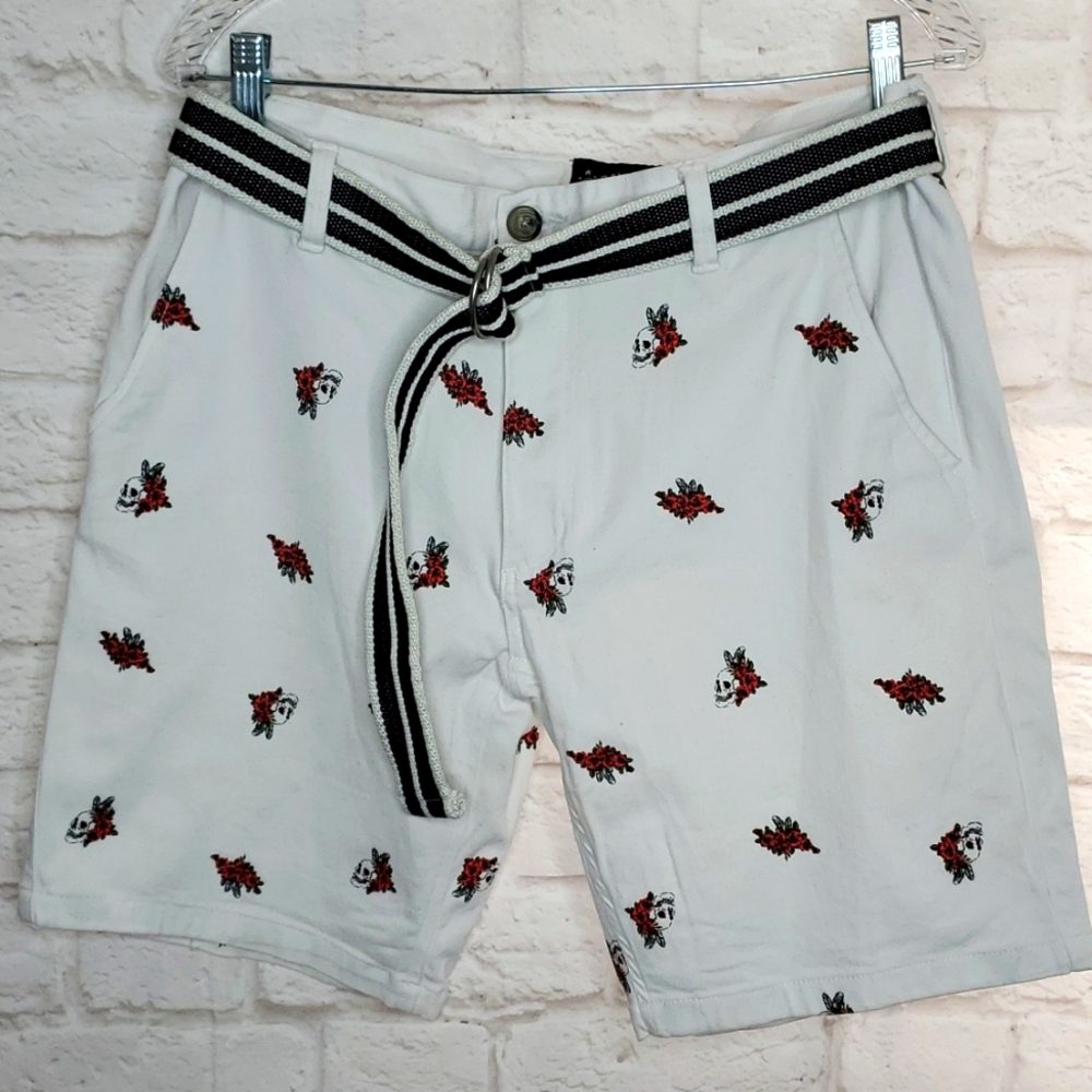 Raw Yarn Industries Gothic Skull and Roses Stretch Twill Shorts Mens Size 36